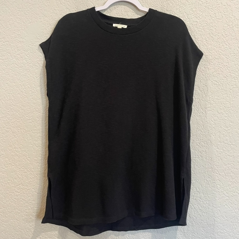 Eileen Fisher 100% Organic Cotton Boxy Fit Dolman Sleeve Blouse in Black